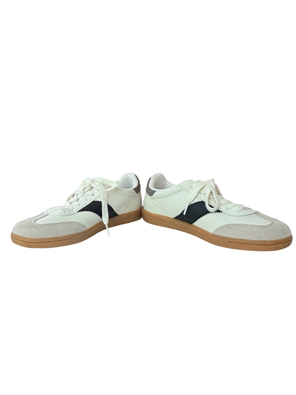 Casual Women's Ivory and Black Sneakers - Classic Low-Top - Picture 2 of 4